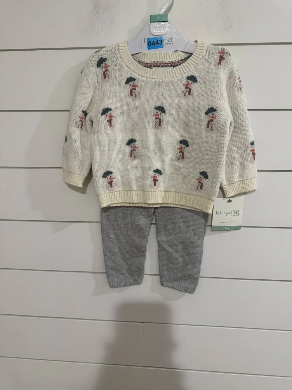 Carter's Cream Snowman Sweater with Gray Leggings